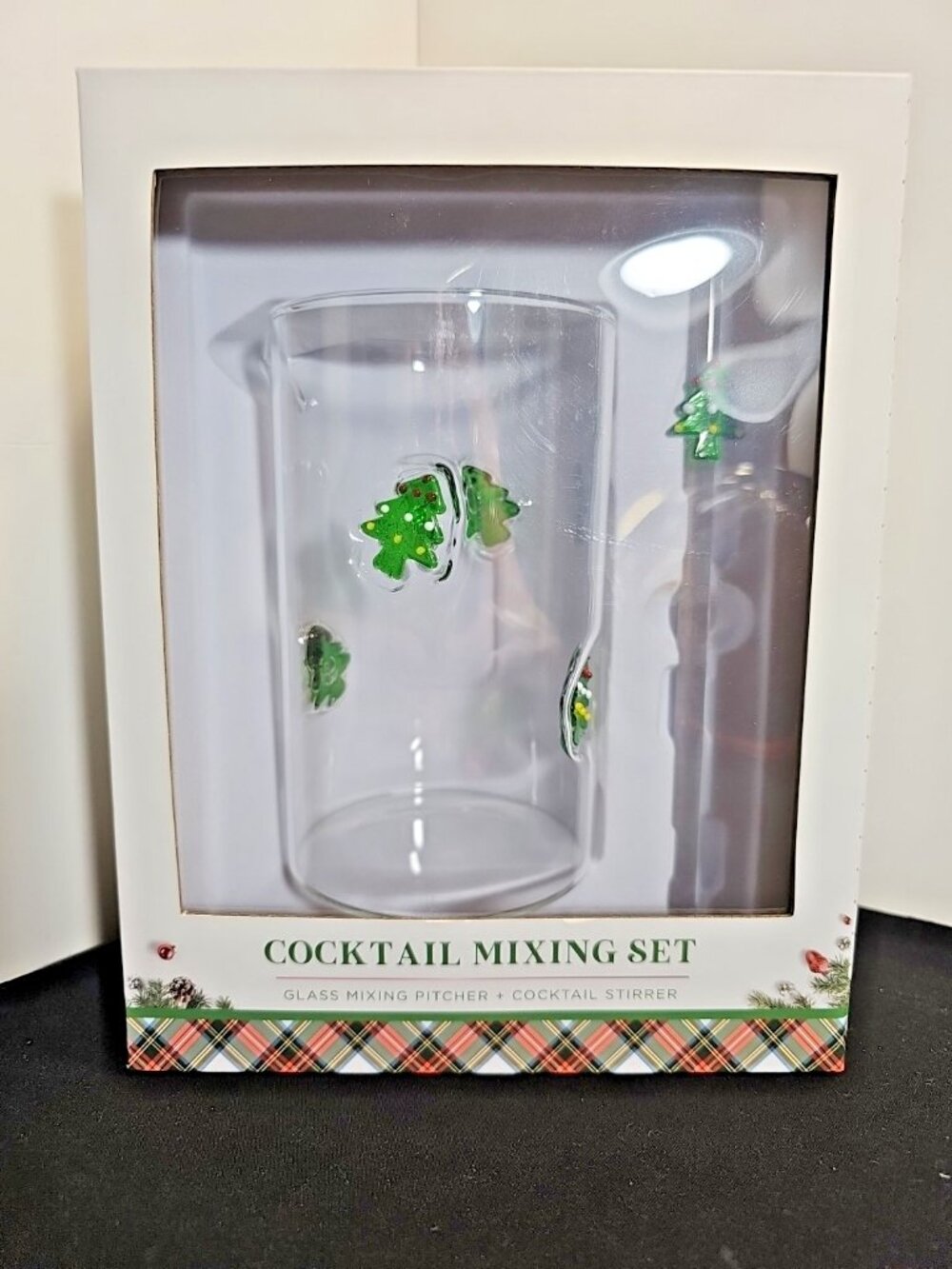 Glass Cocktail Mixing Set with Christmas Trees Designs - Gift Boxed